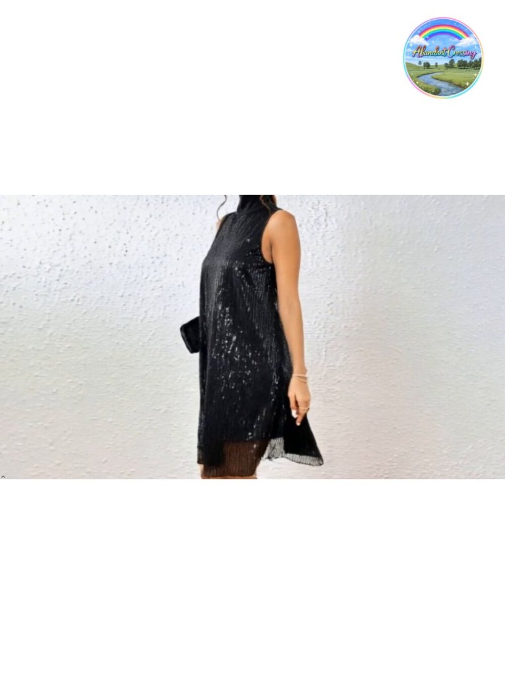 Sequin Sleeveless High Neck Bow Cocktail Dress Women's Party Sparkly Mini Dress - Picture 5 of 5